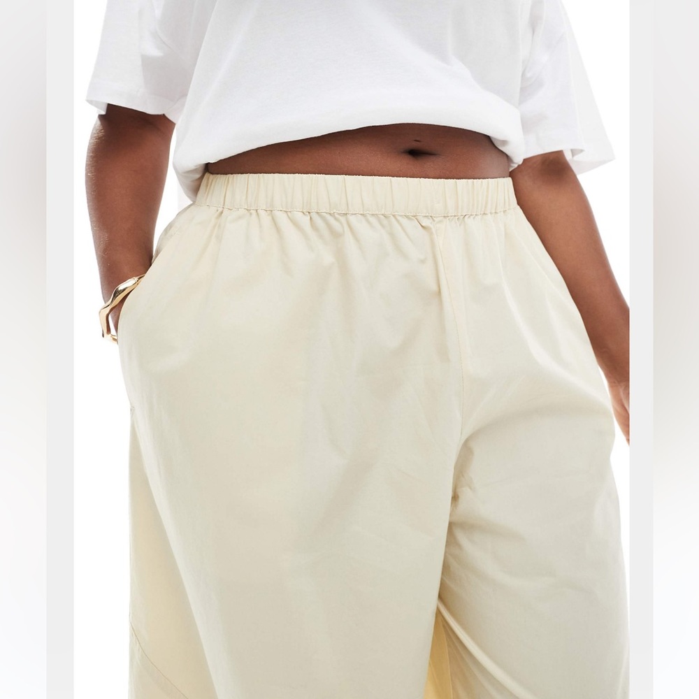 ASOS Curve Poplin Pants Size 20 Yellow Pull-On High Rise Wide Leg Utility - Picture 5 of 5